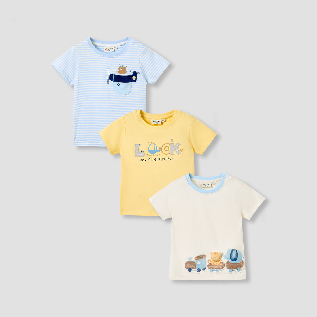 Juniors Boys Crew Neck T-shirt with Applique Accent - Cotton - Short Sleeves - Set of 3