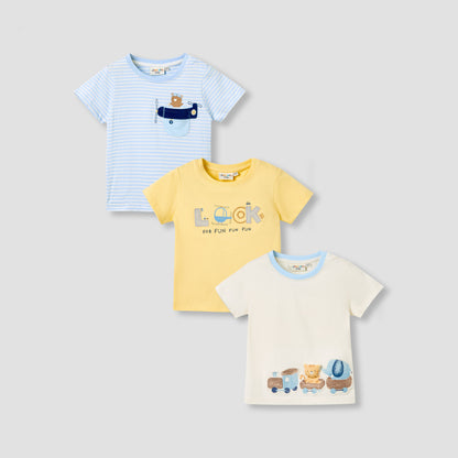 Juniors Boys Crew Neck T-shirt with Applique Accent - Cotton - Short Sleeves - Set of 3