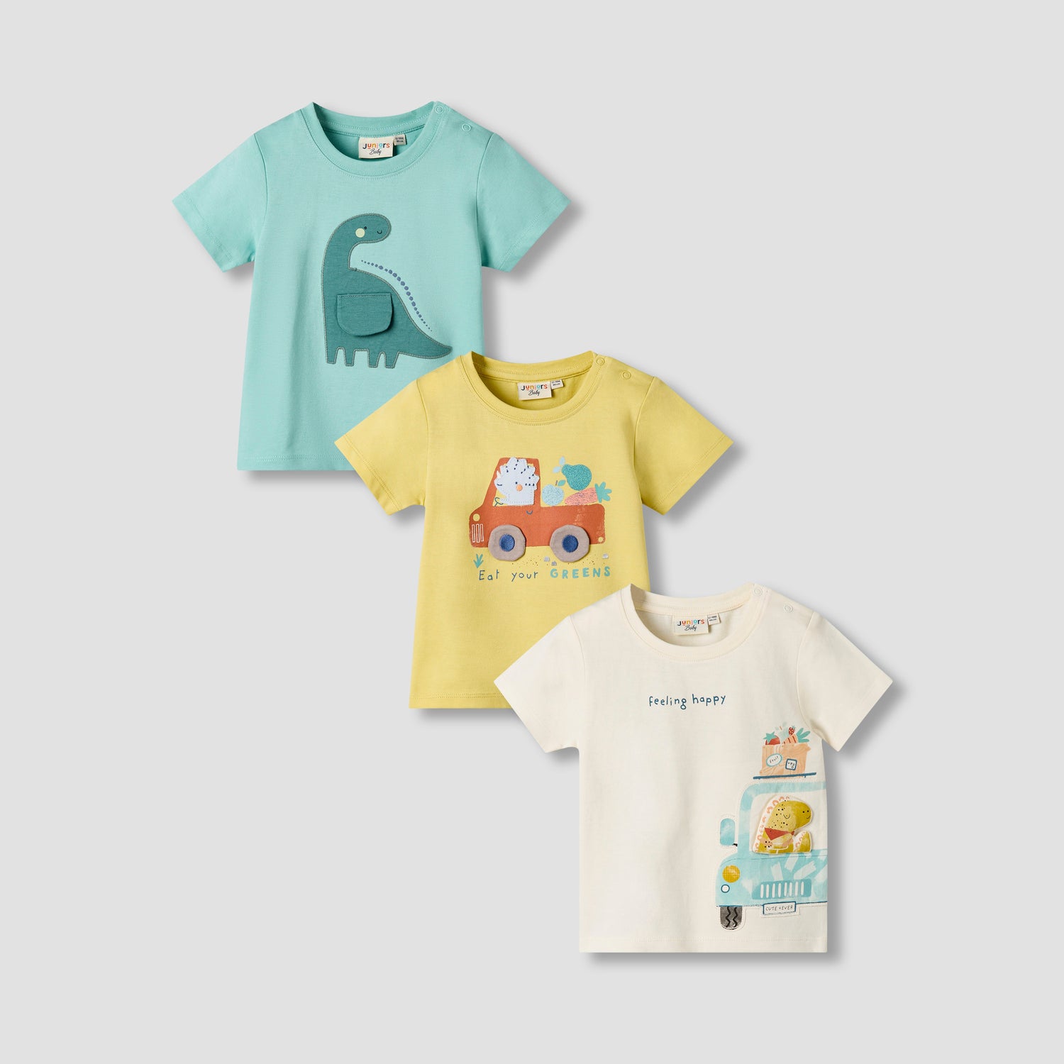 Set of 3 Juniors Crew Neck Short Sleeve T-shirt with Graphic Print