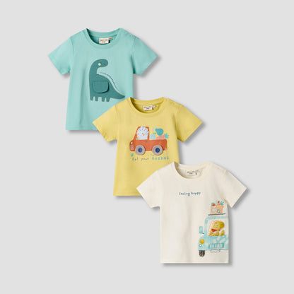 Set of 3 Juniors Crew Neck Short Sleeve T-shirt with Graphic Print