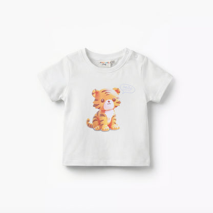 Juniors Round Neck Short Sleeves T-shirt with Tiger Print