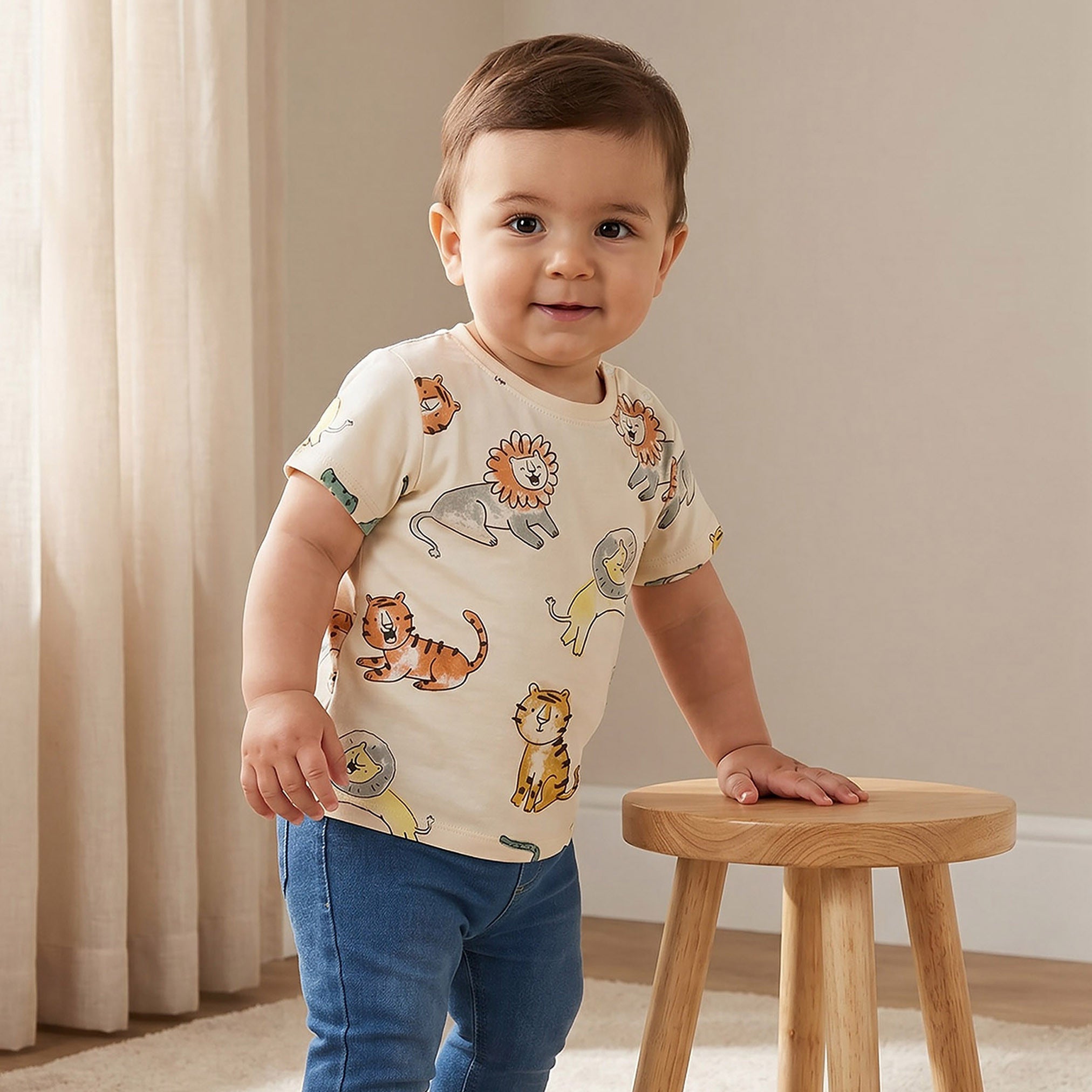 Juniors Crew Neck Short Sleeves T-shirt with Safari Print