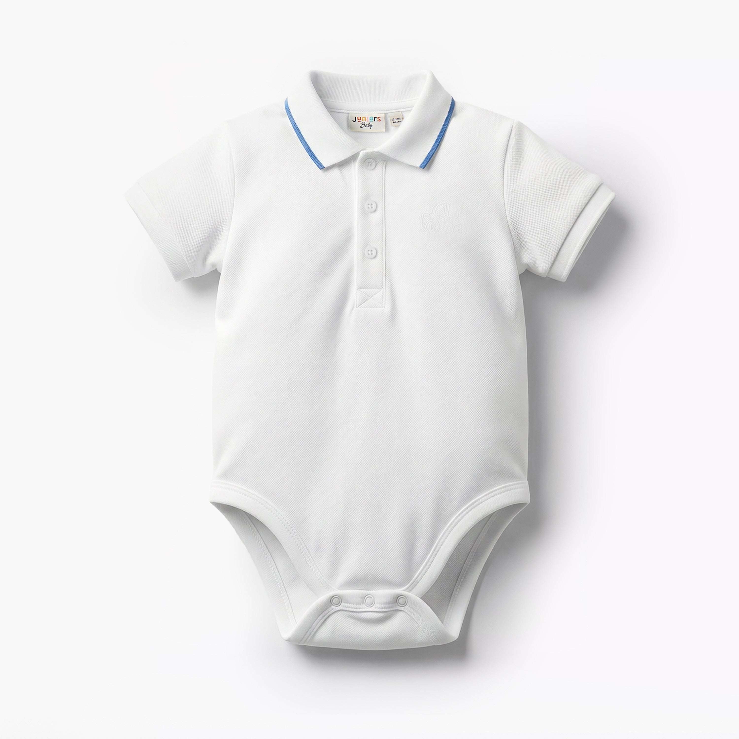 Juniors Short Sleeve Polo Bodysuit with Texture - White / 18-24 mths