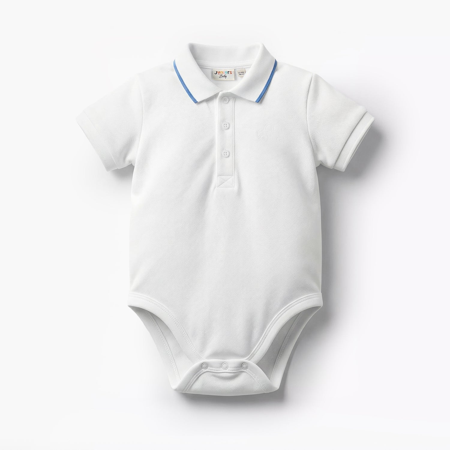 Juniors Short Sleeve Polo Bodysuit with Texture - White / 18-24 mths
