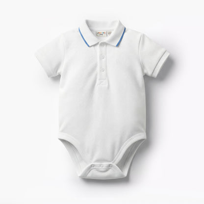 Juniors Short Sleeve Polo Bodysuit with Texture - White / 18-24 mths