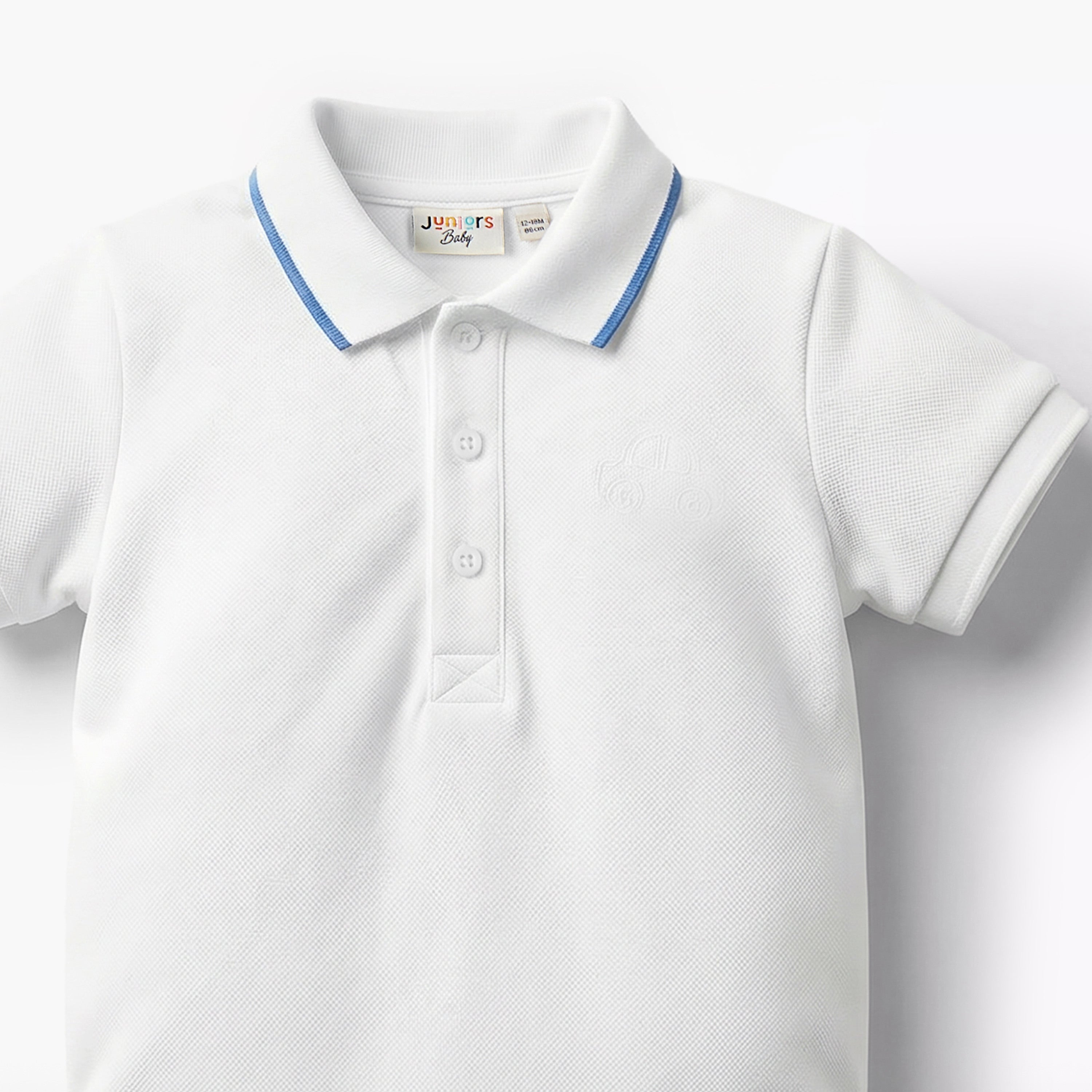 Juniors Short Sleeve Polo Bodysuit with Texture