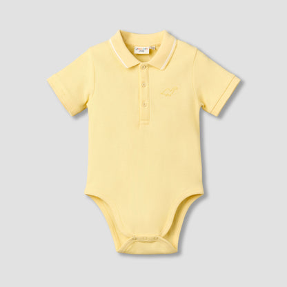 Juniors Short Sleeve Polo Bodysuit with Texture