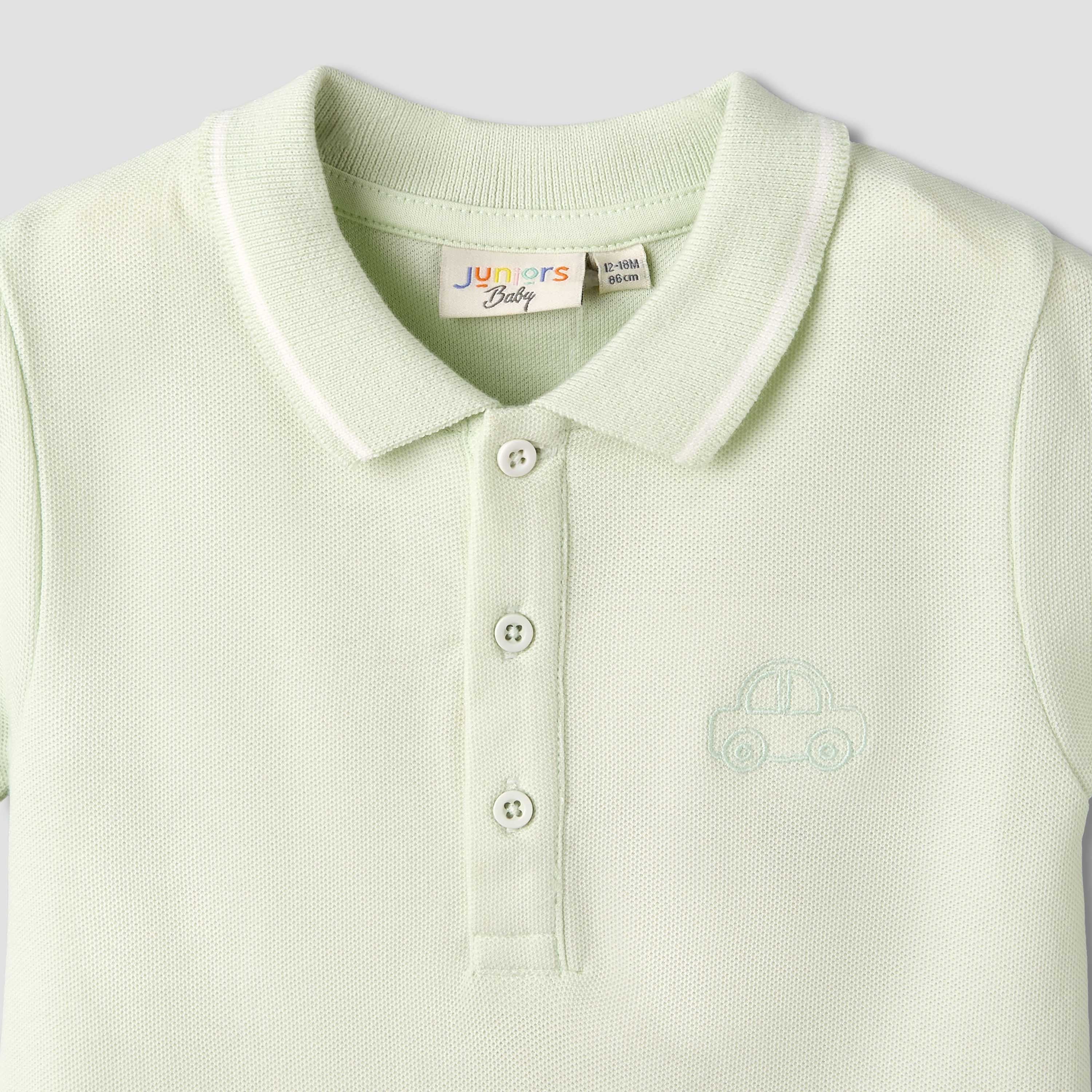 Juniors Short Sleeve Polo Bodysuit with Texture