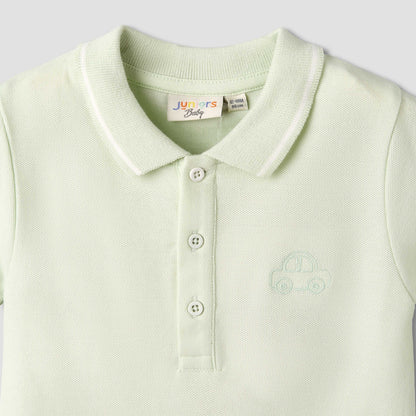 Juniors Short Sleeve Polo Bodysuit with Texture