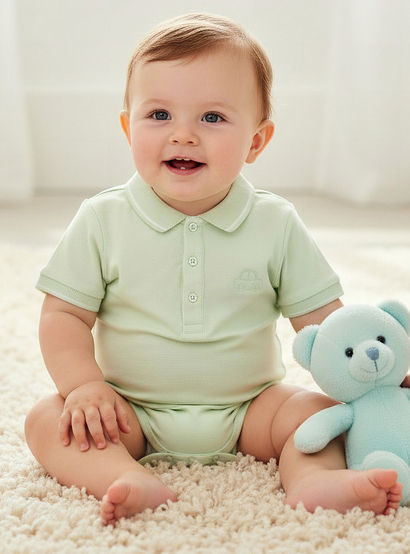 Juniors Short Sleeve Polo Bodysuit with Texture-baby-boys-clothing-bodysuits-image-1