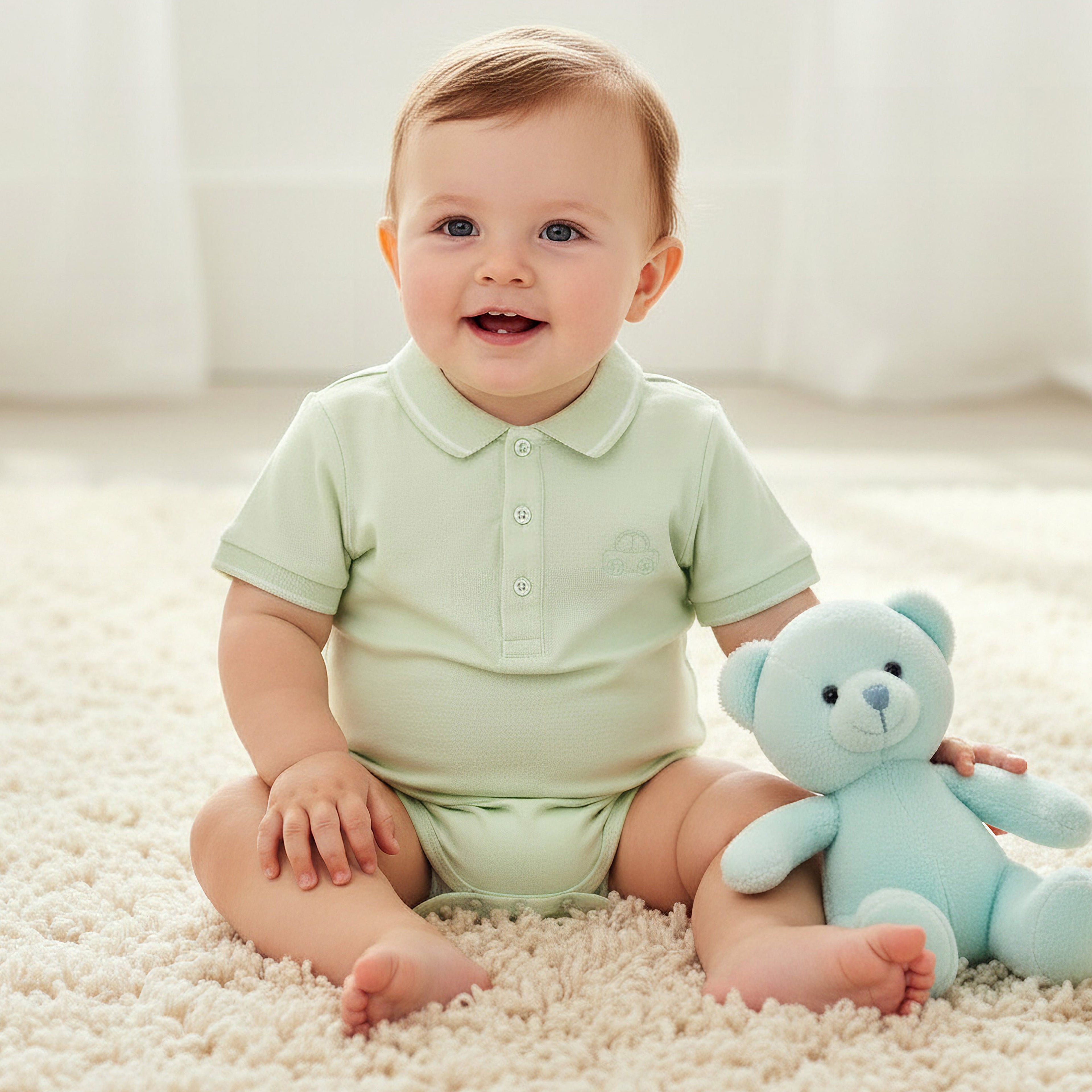 Juniors Short Sleeve Polo Bodysuit with Texture