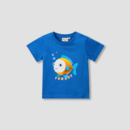 Juniors Crew Neck Short Sleeves T-shirt with Fish Print