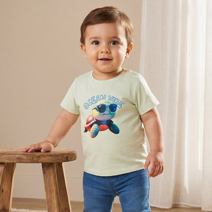 Juniors Crew Neck Short Sleeves T-shirt with Fish Print