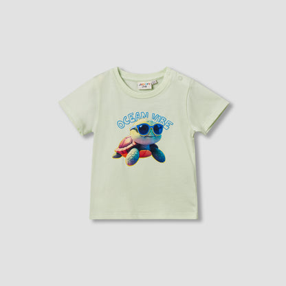 Juniors Crew Neck Short Sleeves T-shirt with Fish Print