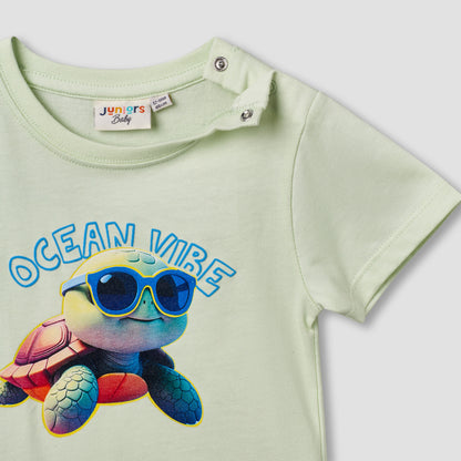 Juniors Crew Neck Short Sleeves T-shirt with Fish Print