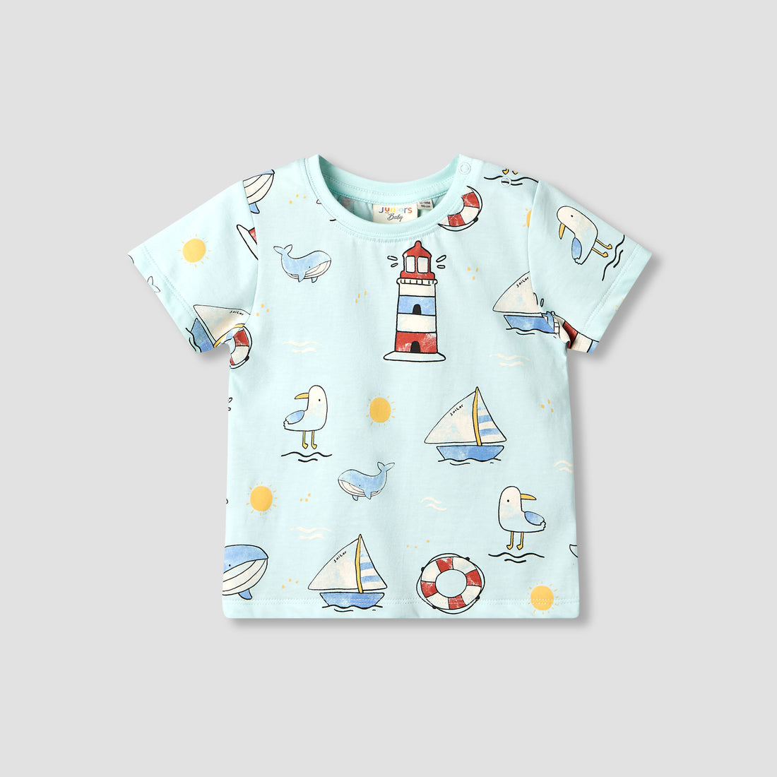 Juniors Crew Neck Short Sleeve T-shirt with Nautical Print - Blue / 12-18 mths