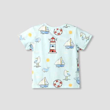 Juniors Crew Neck Short Sleeve T-shirt with Nautical Print