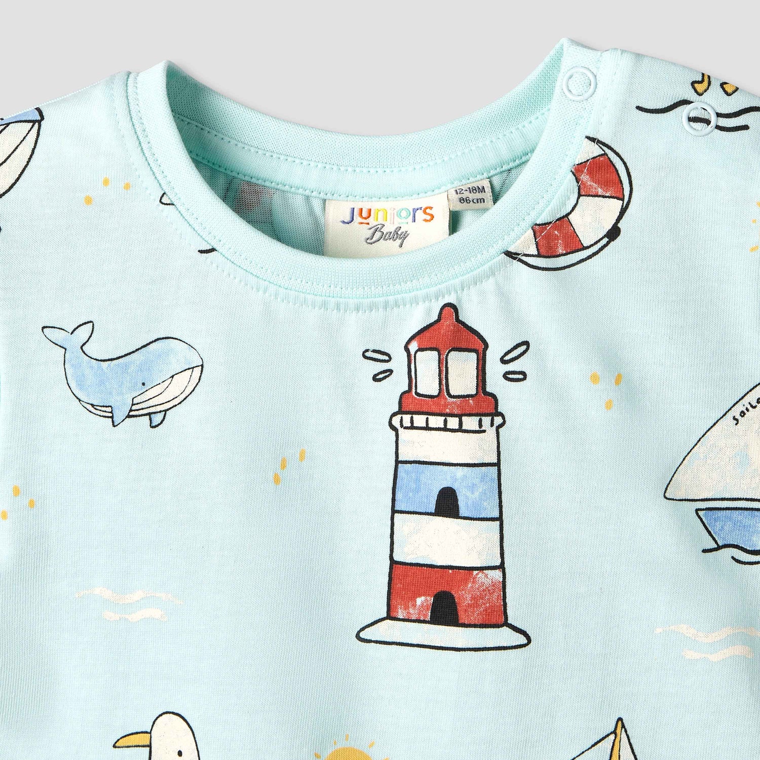 Juniors Crew Neck Short Sleeve T-shirt with Nautical Print