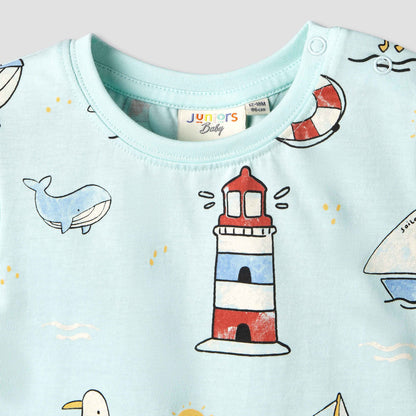 Juniors Crew Neck Short Sleeve T-shirt with Nautical Print