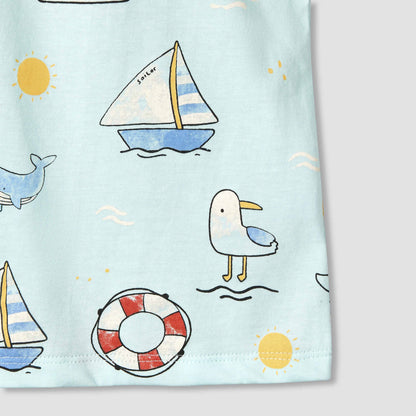 Juniors Crew Neck Short Sleeve T-shirt with Nautical Print
