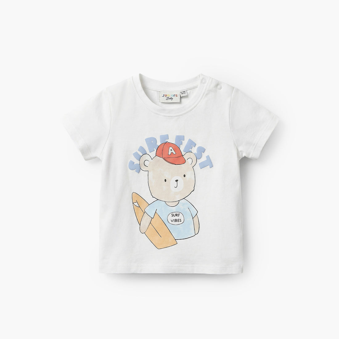 Juniors Crew Neck Short Sleeves T-shirt with Bear Print - White / 12-18 mths