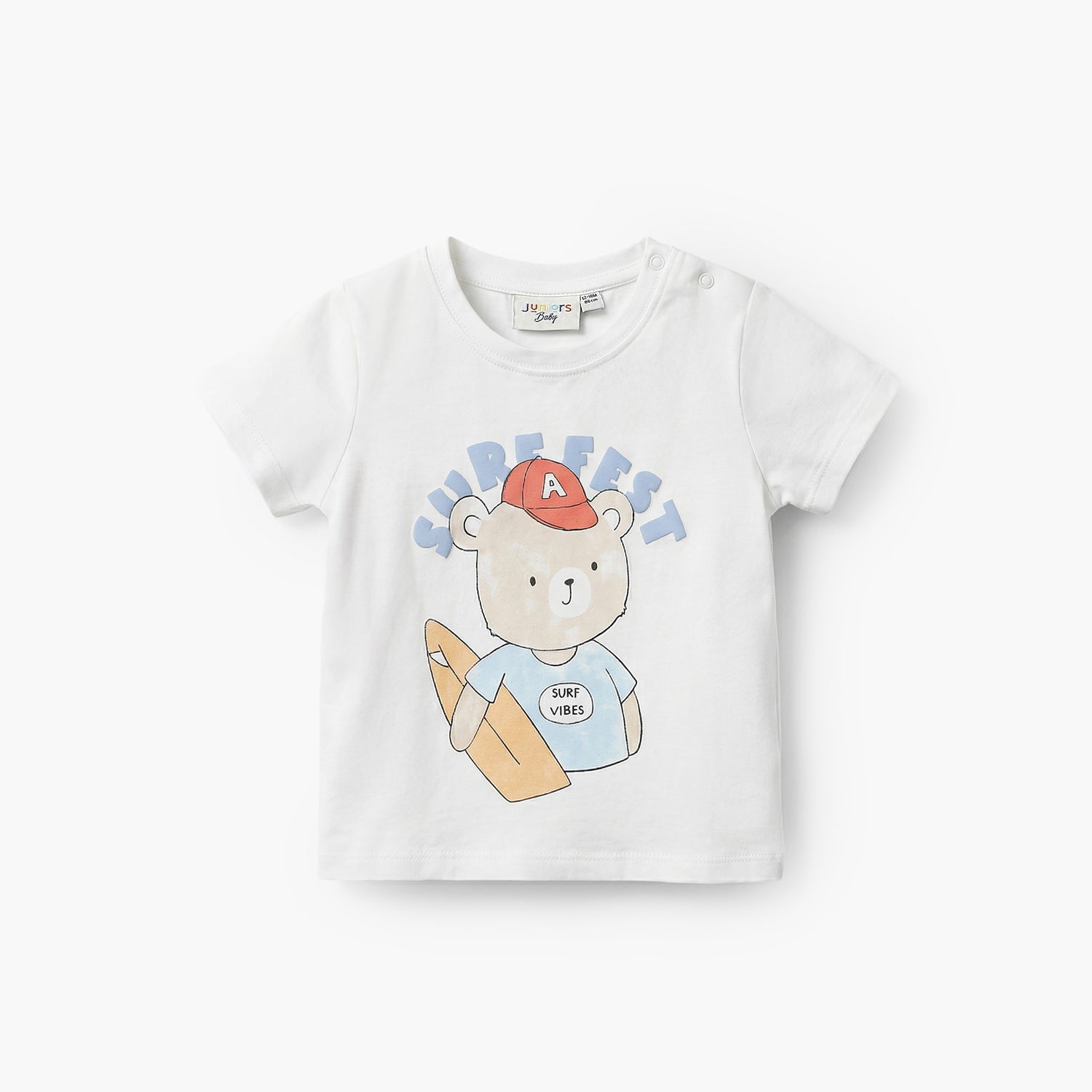 Juniors Crew Neck Short Sleeves T-shirt with Bear Print - White / 12-18 mths