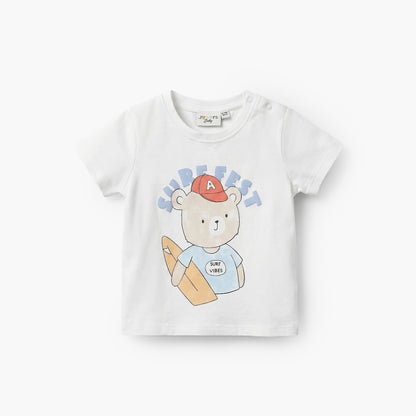 Juniors Crew Neck Short Sleeves T-shirt with Bear Print