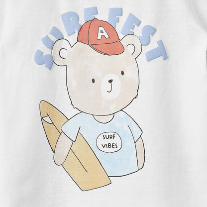 Juniors Crew Neck Short Sleeves T-shirt with Bear Print