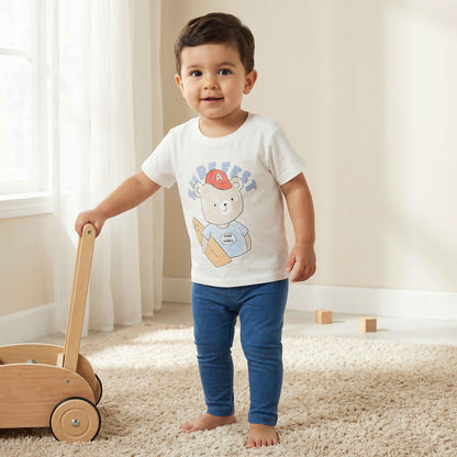 Juniors Crew Neck Short Sleeves T-shirt with Bear Print