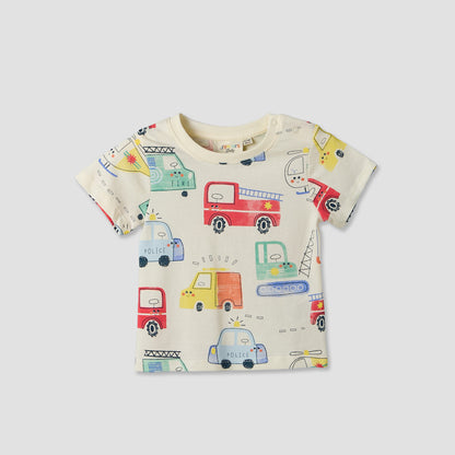 Pack of 3 Juniors Crew Neck Short Sleeves T-shirt with Vehicle Print