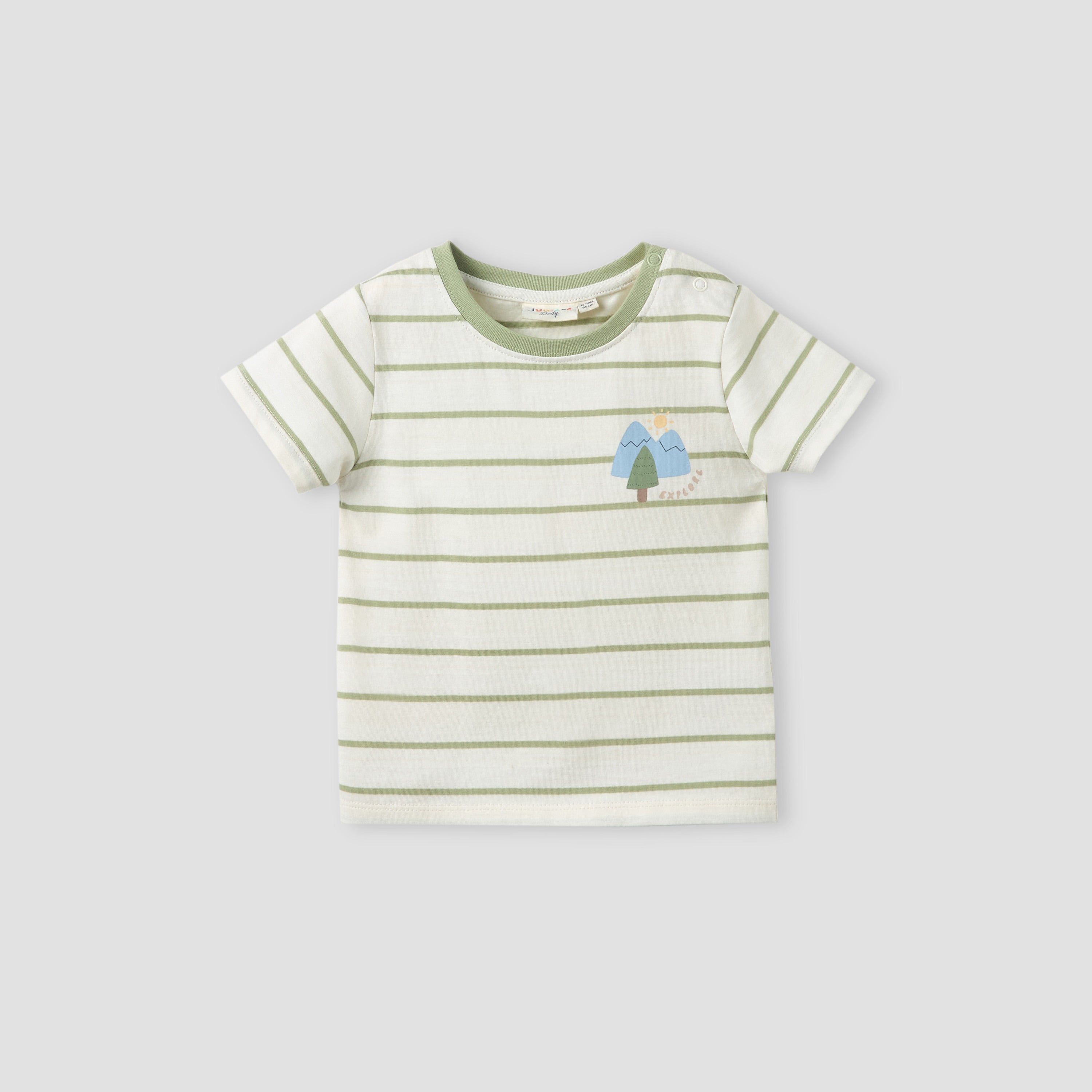 Juniors Crew Neck Short Sleeves T-shirt with Stripes - Cream / 12-18 mths