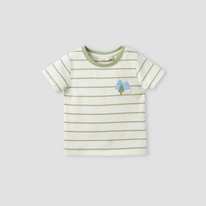 Juniors Crew Neck Short Sleeves T-shirt with Stripes - Cream / 12-18 mths