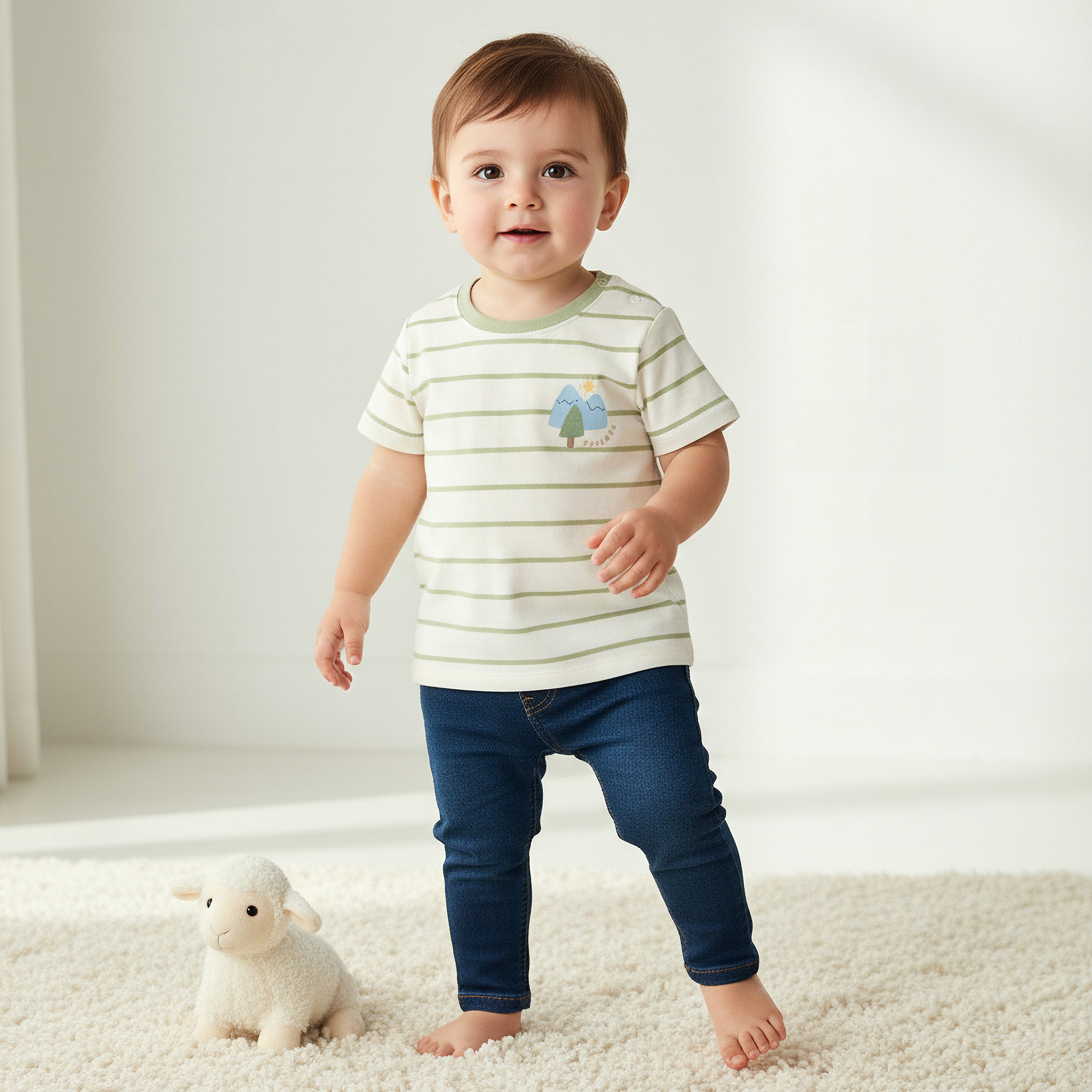Juniors Crew Neck Short Sleeves T-shirt with Stripes