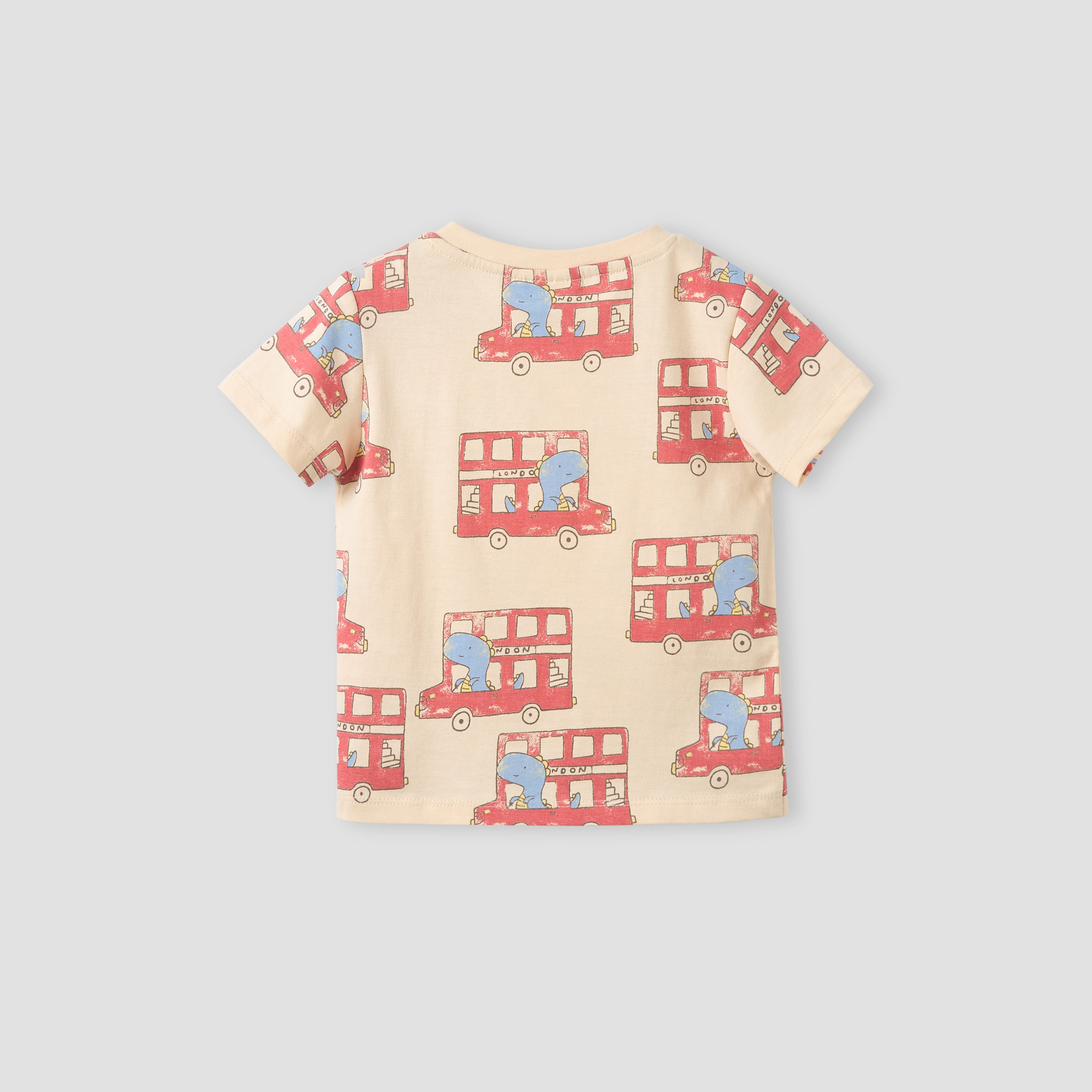 Juniors Crew Neck Short Sleeves T-shirt with Dinosaur Bus Print