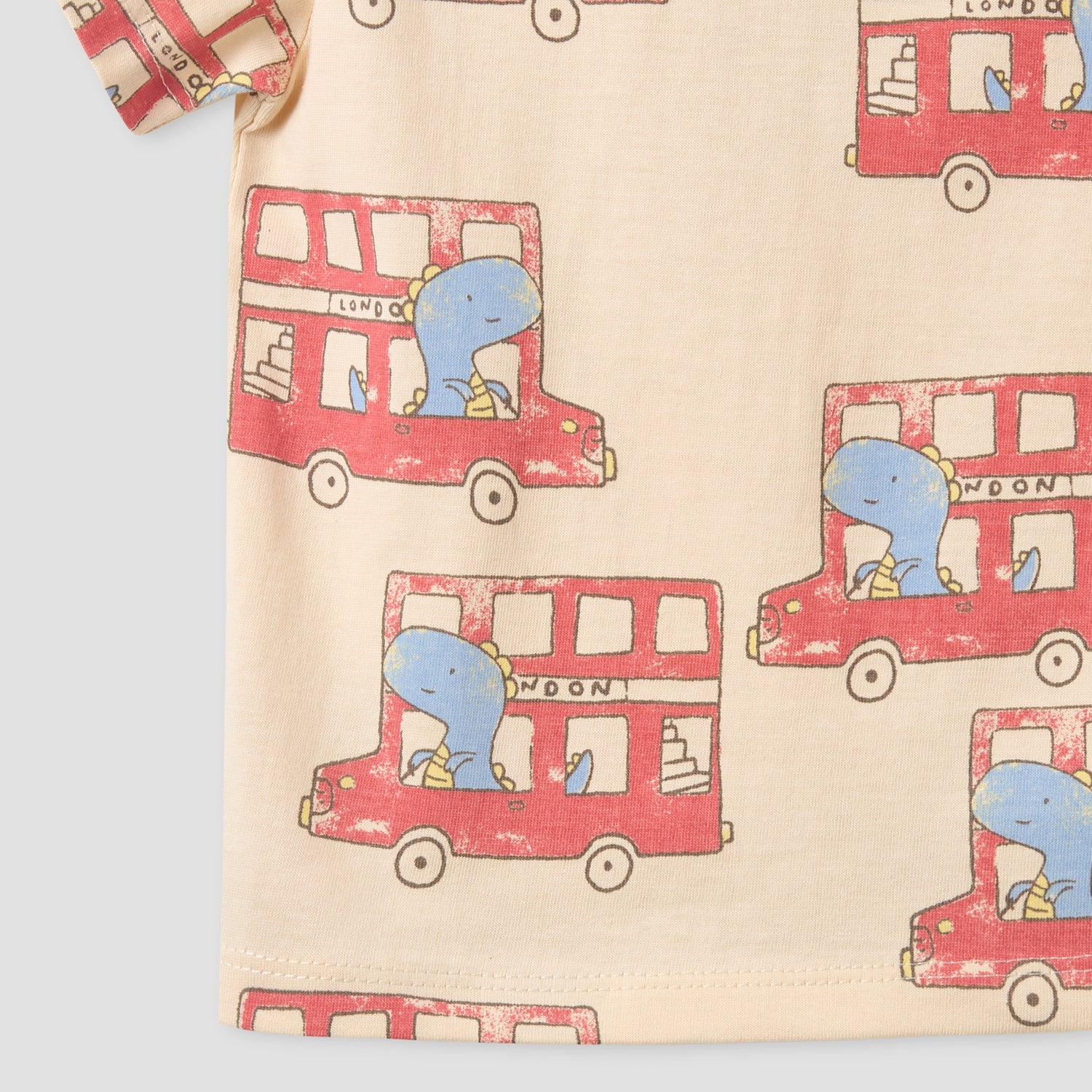 Juniors Crew Neck Short Sleeves T-shirt with Dinosaur Bus Print