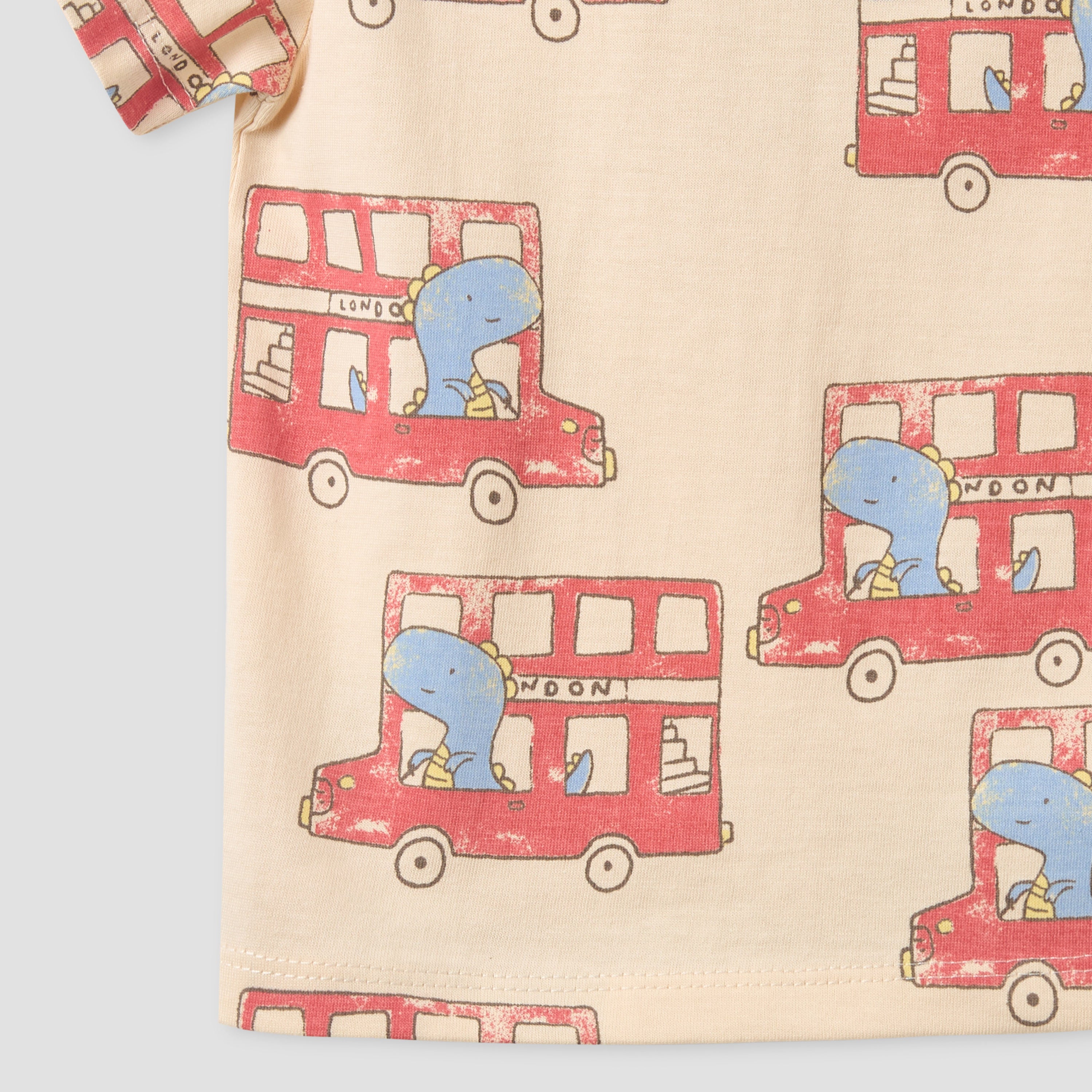 Juniors Crew Neck Short Sleeves T-shirt with Dinosaur Bus Print