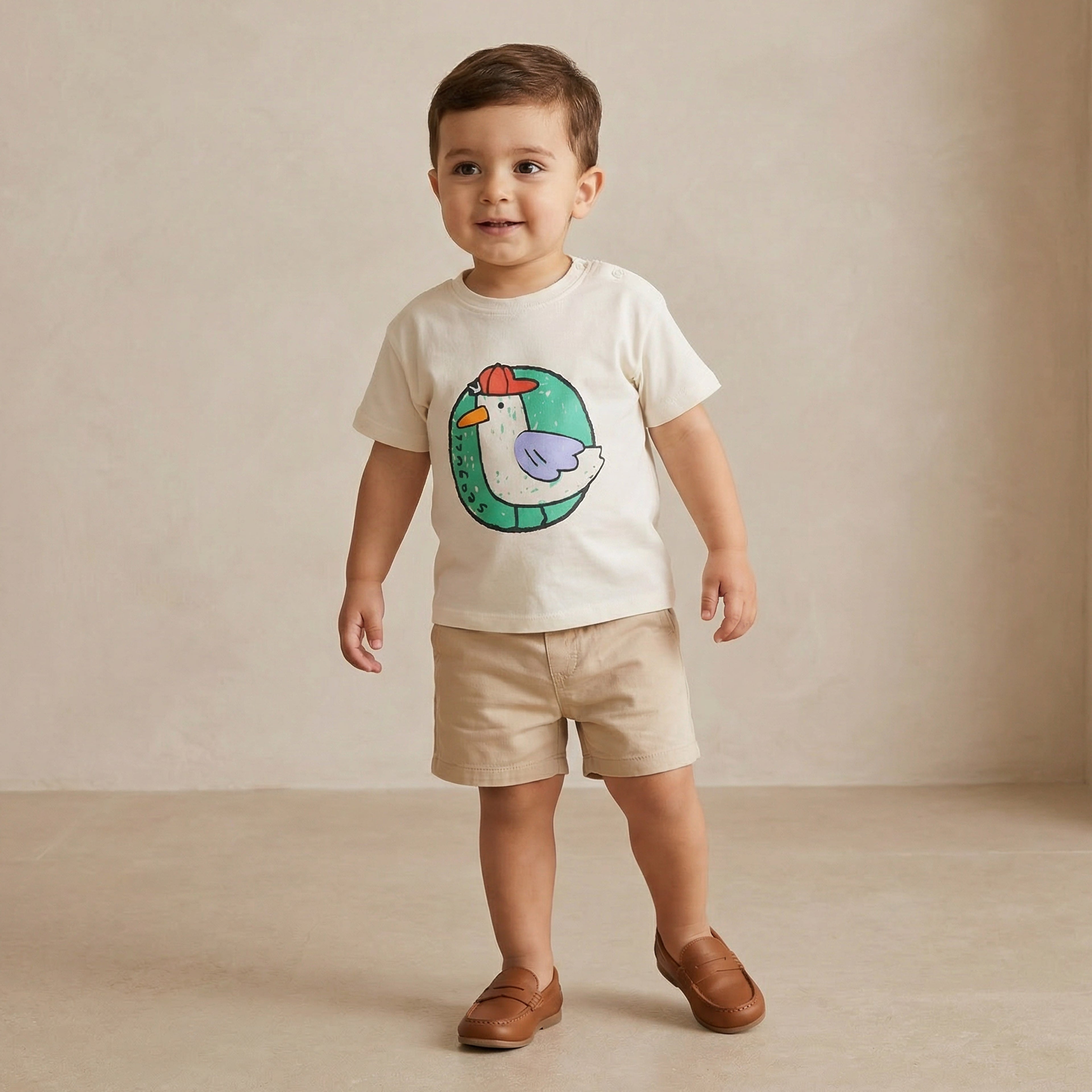 Juniors Crew Neck Short Sleeves T-shirt with Seagull Print