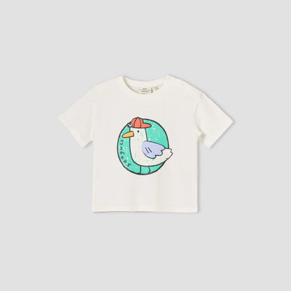 Juniors Crew Neck Short Sleeves T-shirt with Seagull Print