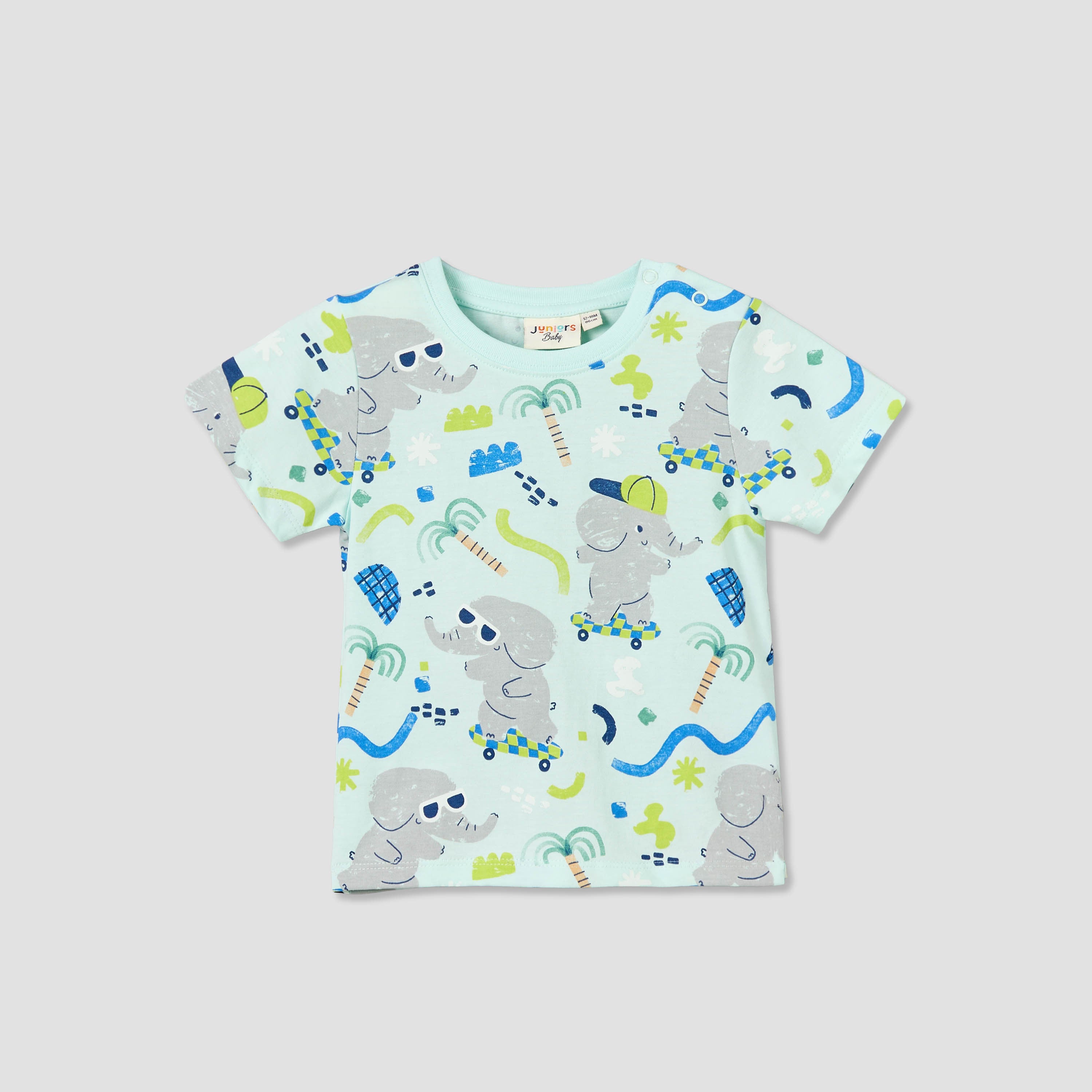 Juniors Crew Neck Short Sleeves T-shirt with Elephant Print