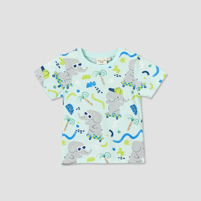 Juniors Crew Neck Short Sleeves T-shirt with Elephant Print