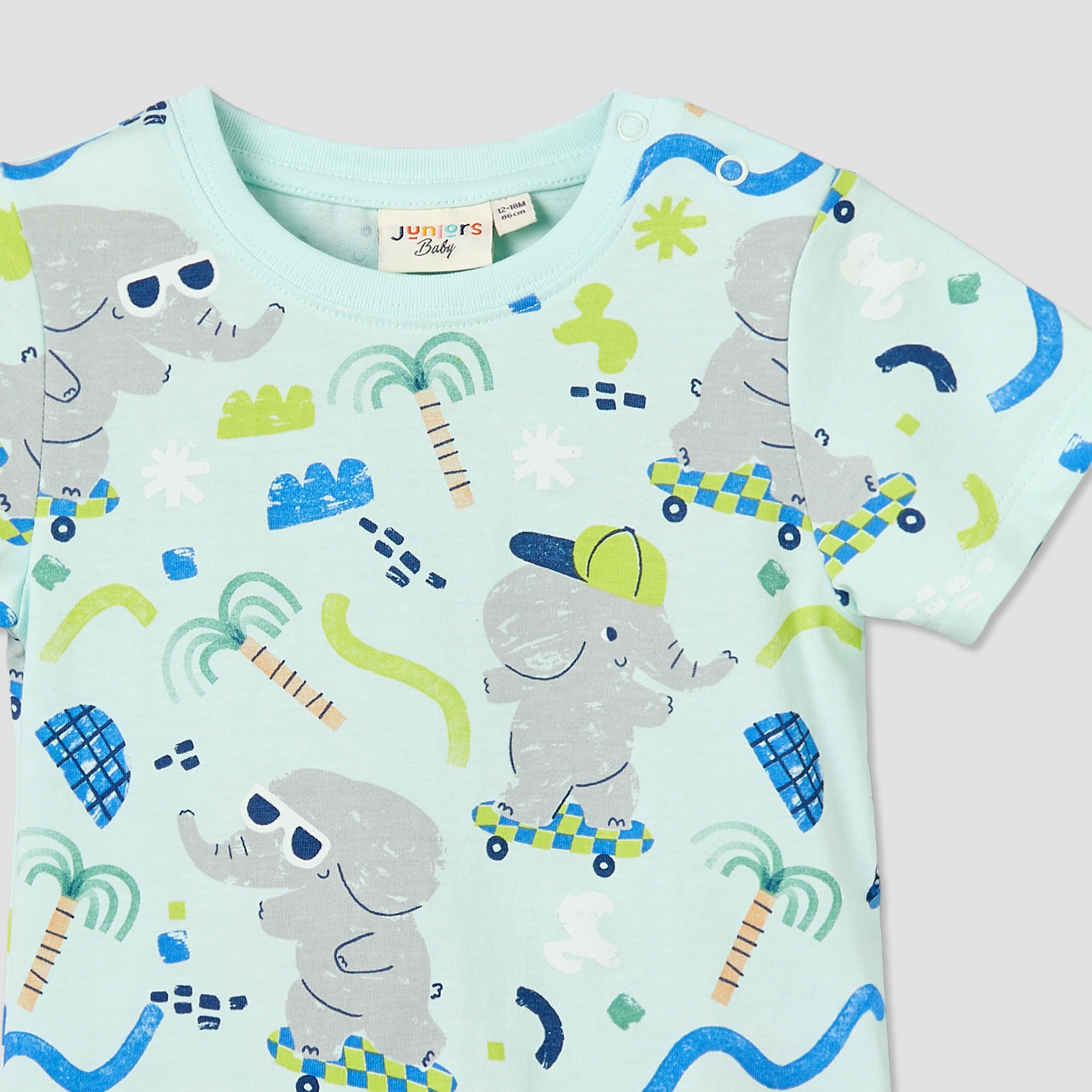 Juniors Crew Neck Short Sleeves T-shirt with Elephant Print