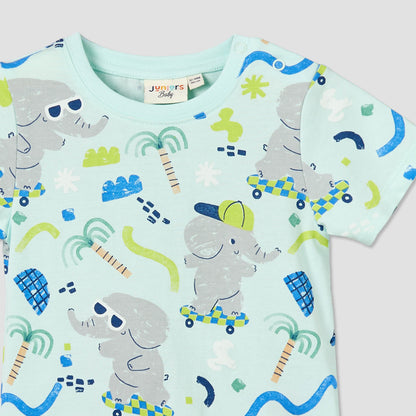 Juniors Crew Neck Short Sleeves T-shirt with Elephant Print