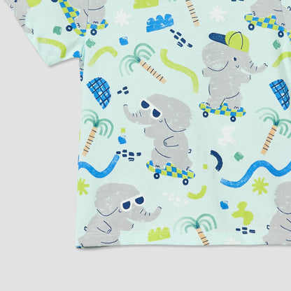 Juniors Crew Neck Short Sleeves T-shirt with Elephant Print