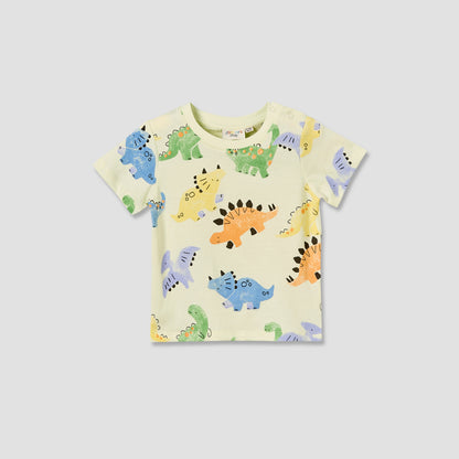 Juniors Crew Neck Short Sleeves T-shirt with Dinosaur Print