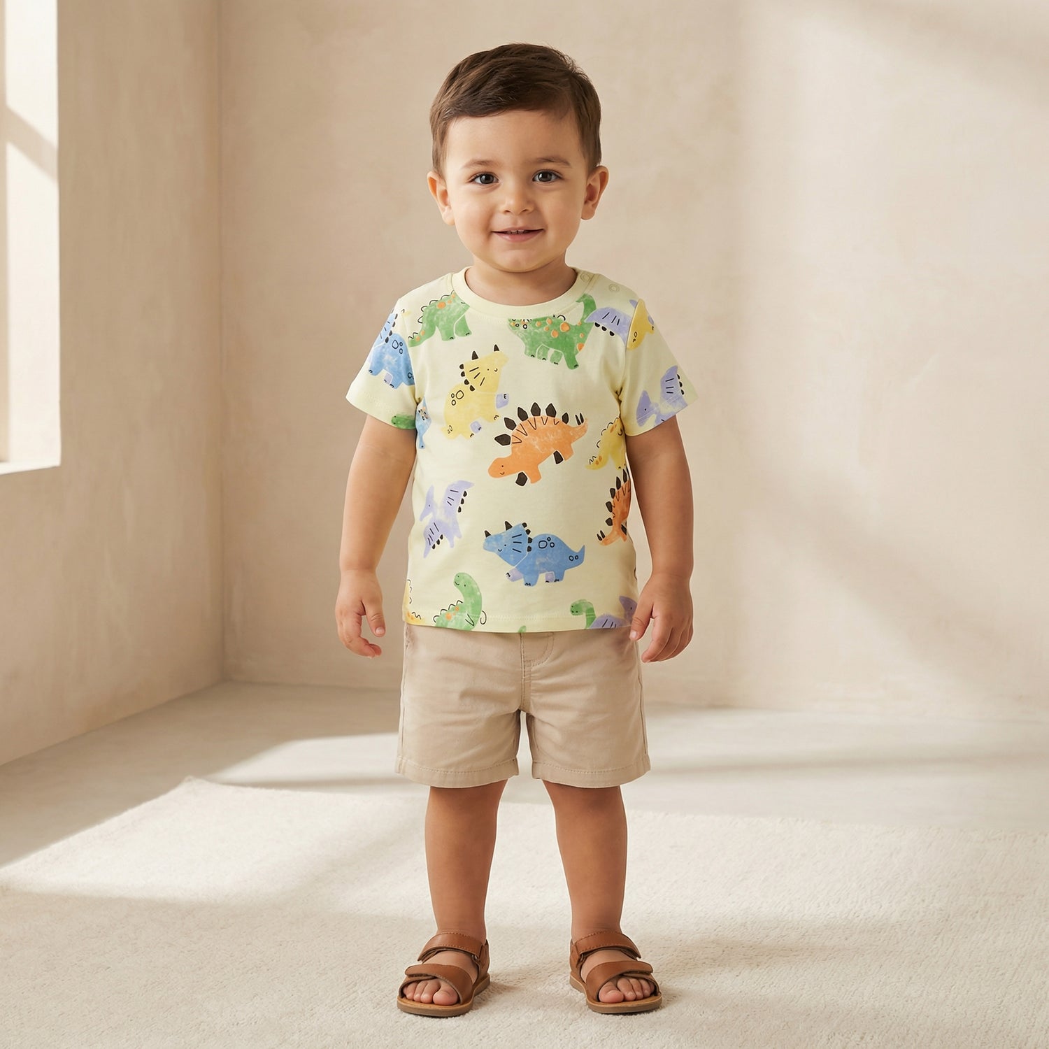 Juniors Crew Neck Short Sleeves T-shirt with Dinosaur Print