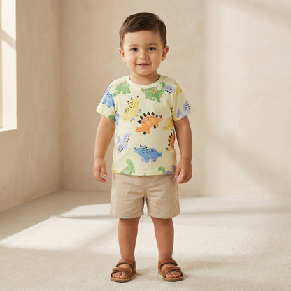 Juniors Crew Neck Short Sleeves T-shirt with Dinosaur Print