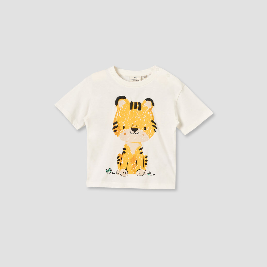 Juniors Crew Neck Short Sleeves T-shirt with Tiger Print - White / 12-18 mths