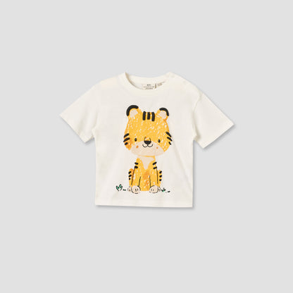 Juniors Crew Neck Short Sleeves T-shirt with Tiger Print