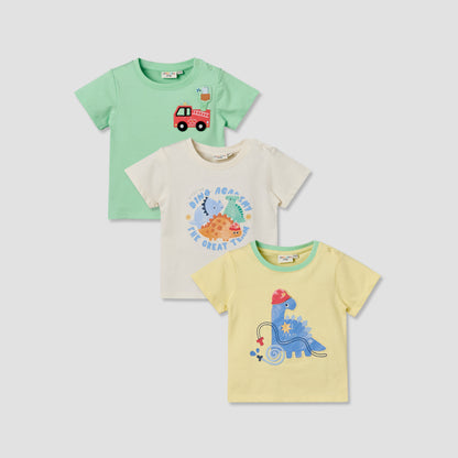 Pack of 3 Juniors Crew Neck Short Sleeves T-shirt with Applique Accent - Multicolour / 12-18 mths