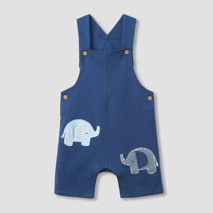 Juniors Crew Neck Short Sleeve T-shirt and Dungaree Set with Elephant Applique Detail